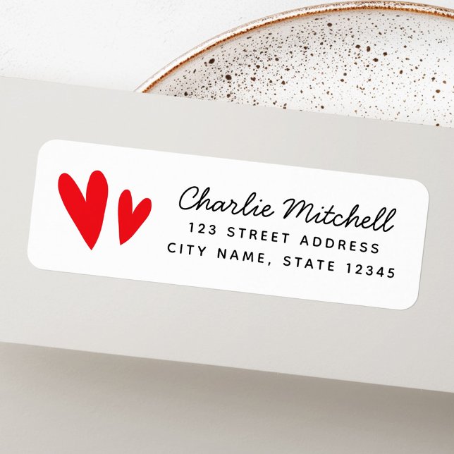 Niedliche Rotherzen handgeschriebene Rücksendeadre (Cute red hearts handwritten script return address label)