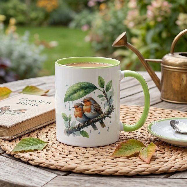 Niedliche Rotkehlchen unter einem Blattschirm Tasse (Von Creator hochgeladen)