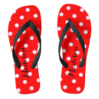 Niedliche Rotpolka-Punkte-Monogramm Flip Flops