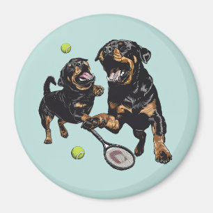 Niedliche Rottweiler Hunde Tennis spielen Magnet