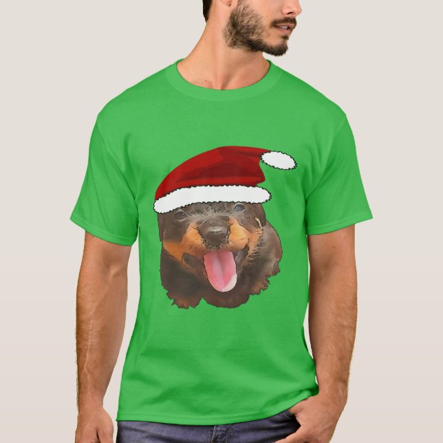Niedliche Rottweiler Pup Weihnachtsmannmütze T-Shirt (Vorderseite)