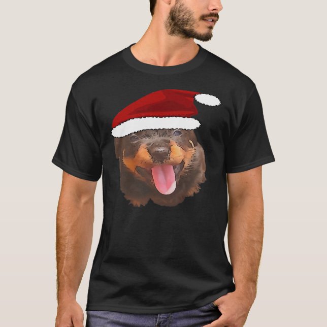 Niedliche Rottweiler Pup Weihnachtsmannmütze T-Shirt (Vorderseite)