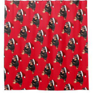 Niedliche Rottweiler-Weihnachtsmannmütze für Welpe Duschvorhang
