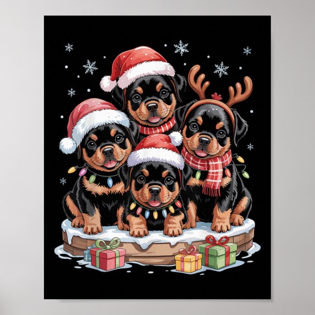 Niedliche Rottweiler Weihnachtspuppen Dog Liebhabe Poster (Vorne)