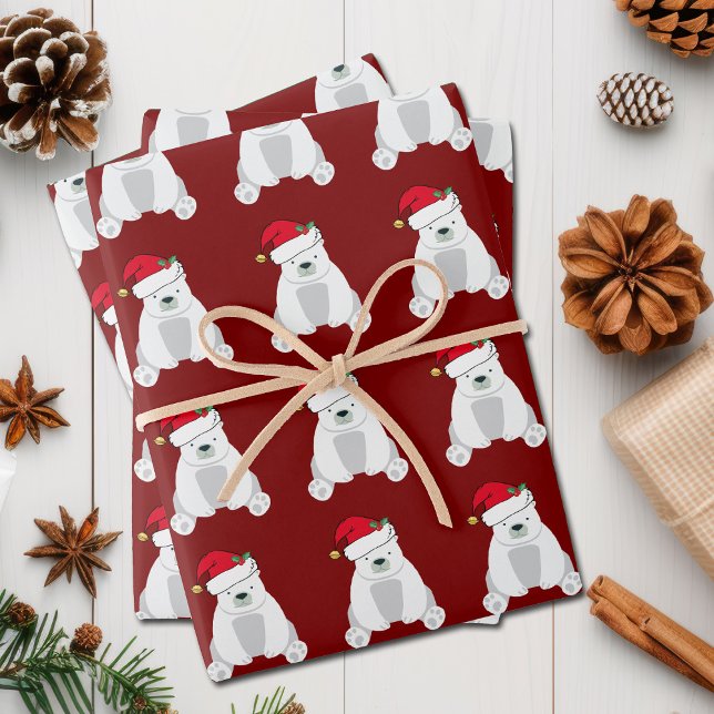 Niedliche Rotweihnachtsbär Weihnachtsmannmütze Kin Geschenkpapier Set (Von Creator hochgeladen)