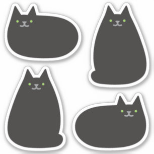 Niedliche Round Kawaii Black Cat Aufkleber
