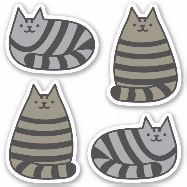 Niedliche Round Kawaii Stripey Gray Tabby Cat Aufkleber (Vorderseite)