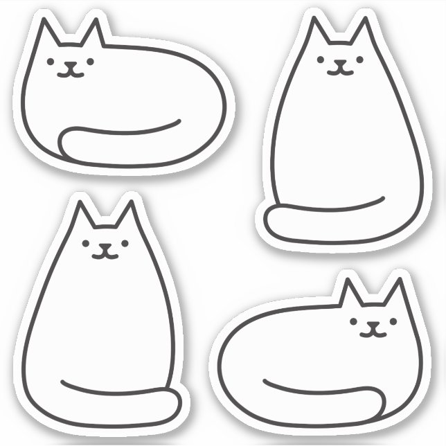 Niedliche Round Kawaii White Cat Aufkleber (Vorderseite)