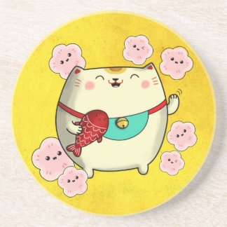 Niedliche Round Maneko Neko Katze Sandstein Untersetzer