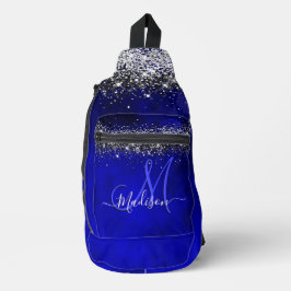 Niedliche Royal Blue Silver Imitate Glitzer Monogr Crossbody Bag