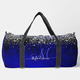 Niedliche Royal Blue Silver Imitate Glitzer Monogr Duffle Bag