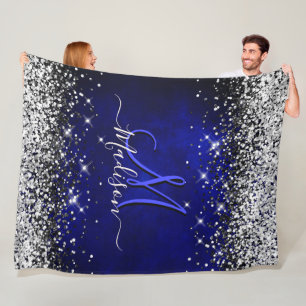 Niedliche Royal Blue Silver Imitate Glitzer Monogr Fleecedecke