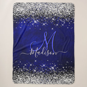 Niedliche Royal Blue Silver Imitate Glitzer Monogr Sherpadecke