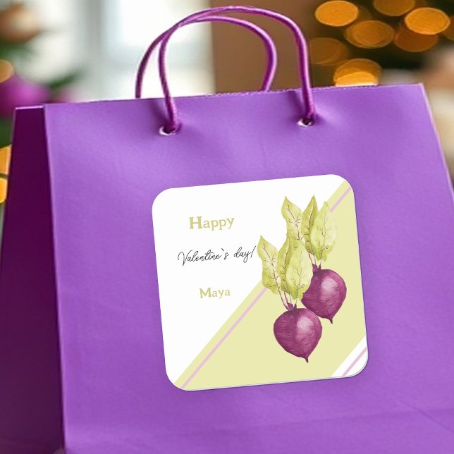 Niedliche Rüben in Liebe Wasserfarben Handgestrich Quadratischer Aufkleber (Von Creator hochgeladen)