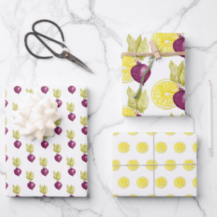 Niedliche Rüben und Lemon-Wasserfarben-Muster Geschenkpapier Set
