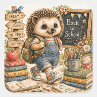 Niedliche Rückkehr-zur-Schule-Illustration eines I Quadratischer Aufkleber