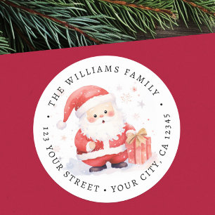 Niedliche Rücksendeadresse zur Santa Aquarellbilde Runder Aufkleber