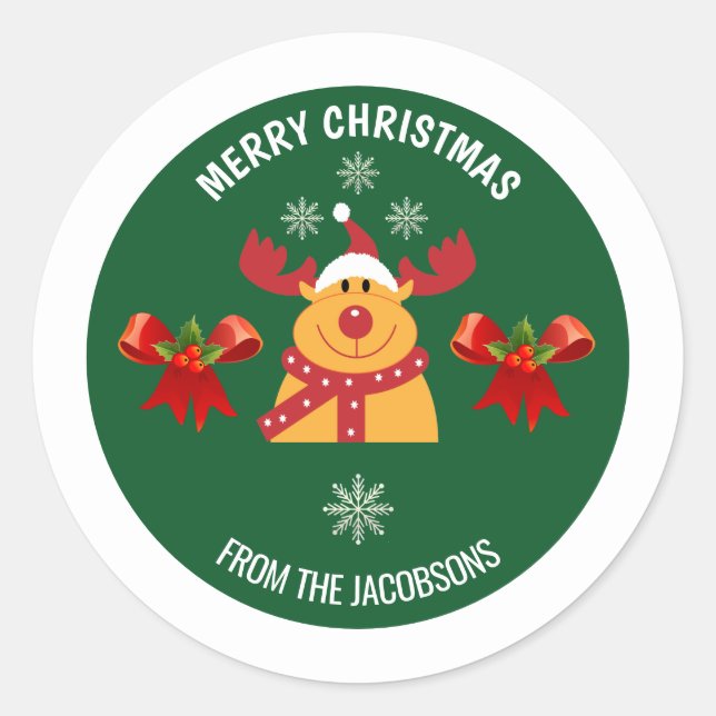 Niedliche Rudolph der Rentier frohe Weihnachten au Runder Aufkleber (Vorderseite)