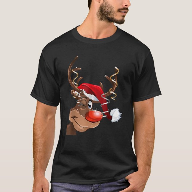 Niedliche Rudolph Red Nose Rentier Weihnachtsmannm T-Shirt (Vorderseite)