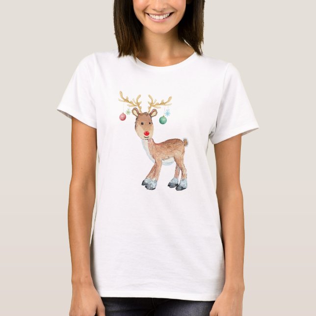 Niedliche Rudolph Rentier Ornaments Weihnachten T-Shirt (Vorderseite)