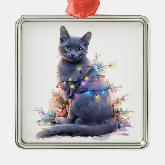 NIEDLICHE RUSSISCHE BLAUE CAT CHRISTMAS FERIENLICH ORNAMENT AUS METALL (Vorne)