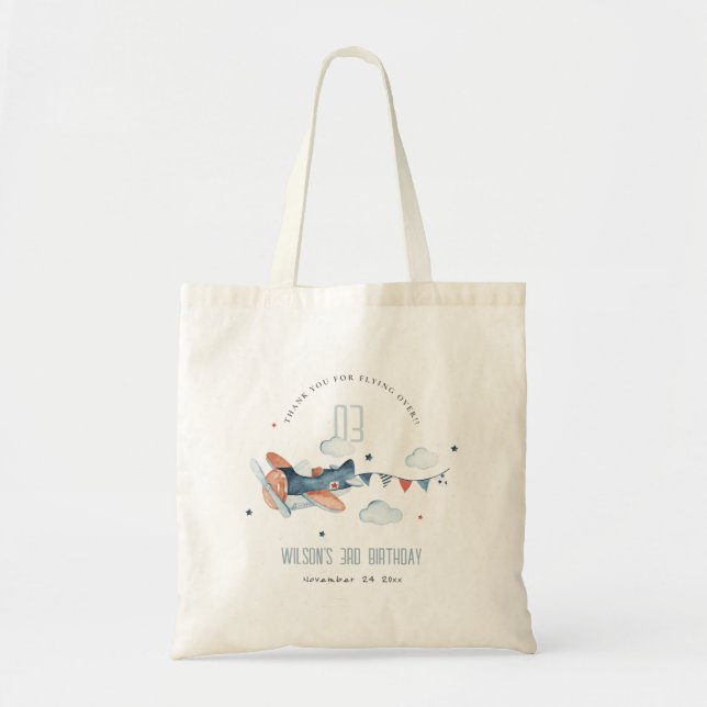 Niedliche Rust Navy Flugzeug Cloud Stars Sky Gebur Tragetasche (Vorne)