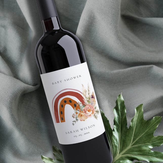 Niedliche Rust Orange Boho Bläsernieder Baby Dusch Weinetikett (Von Creator hochgeladen)