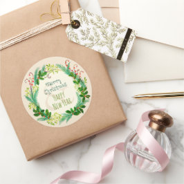 Niedliche rustikale Elegant Vintag Grün Frohe Weih Runder Aufkleber