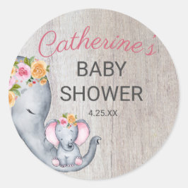 Niedliche Rustikale Elephant Girl Babydusche Runder Aufkleber