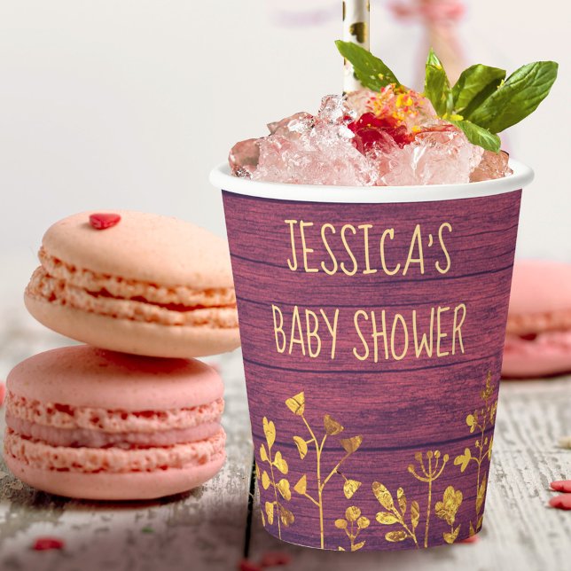 Niedliche rustikale Lila Goldflorennendusche Pappbecher (Von Creator hochgeladen)