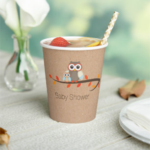 Niedliche Rustikale Owls Babydusche Pappbecher