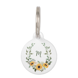 Niedliche rustikale Sonnenblume Monogramm Haustiermarke