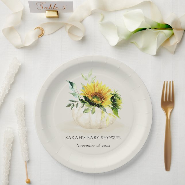 Niedliche rustikale Sonnenblumendusche Pappteller (Hochzeit)