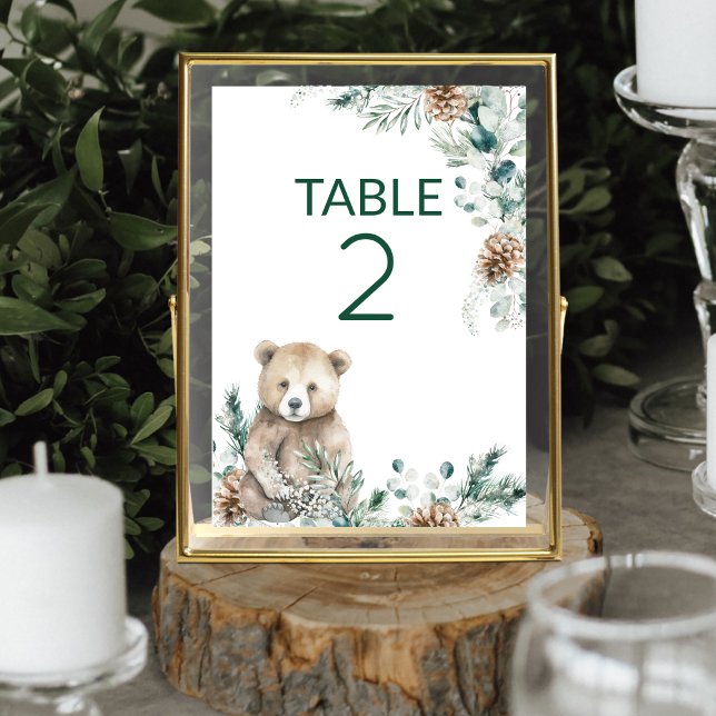 Niedliche rustikale Waldbärendusche Tischnummer (This cute baby shower table number is perfect for a rustic woodland animal theme)