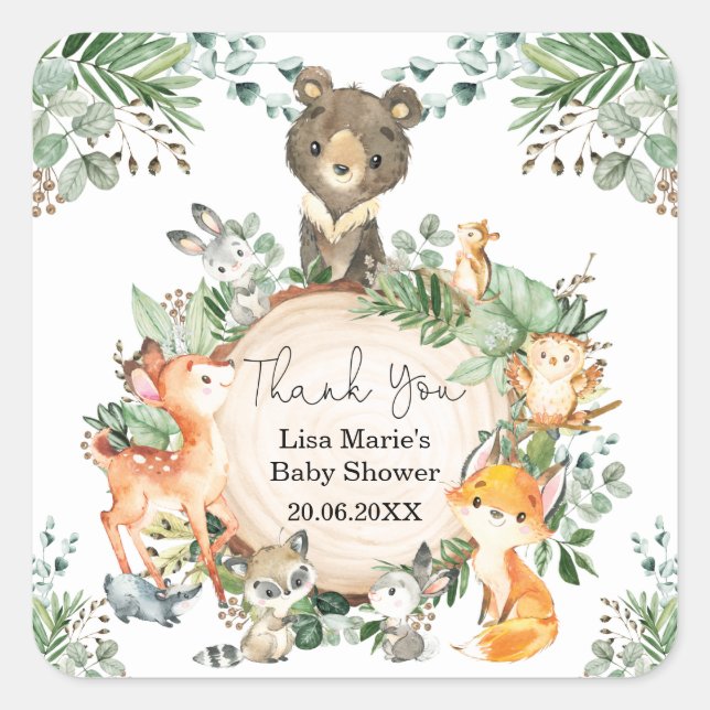 Niedliche Rustikale Waldlandwirtschaft Kindertiere Quadratischer Aufkleber (Vorderseite)