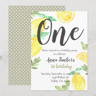 Niedliche Rustikale Zitrone 1. Geburtstagskind Par Einladung