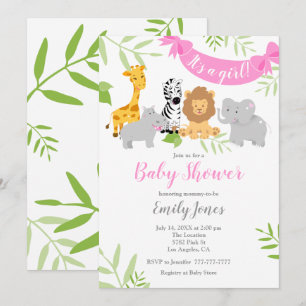 Niedliche Safari Animals Baby Dusche Mädchen Einla Einladung