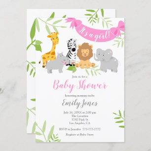 Niedliche Safari Animals Baby Dusche Mädchen Einla Einladung