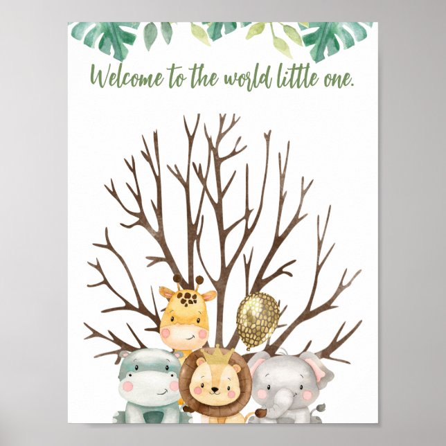 Niedliche Safari Animals Baby Shower Fingerprint Z Poster (Vorne)