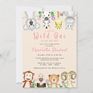 Niedliche Safari Animals Wild One Girl Baby Dusche Einladung