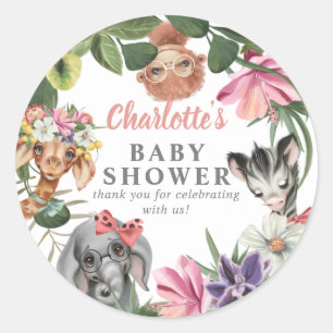 Niedliche Safari Animals Wild One Girl Baby Dusche Runder Aufkleber