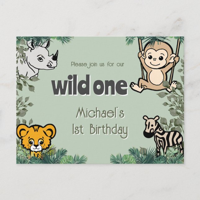 Niedliche Safari Animals Wild One Postkarte (Vorderseite)