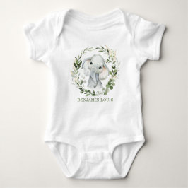 Niedliche Safari Grüne Elephant Monogram Baby Strampler