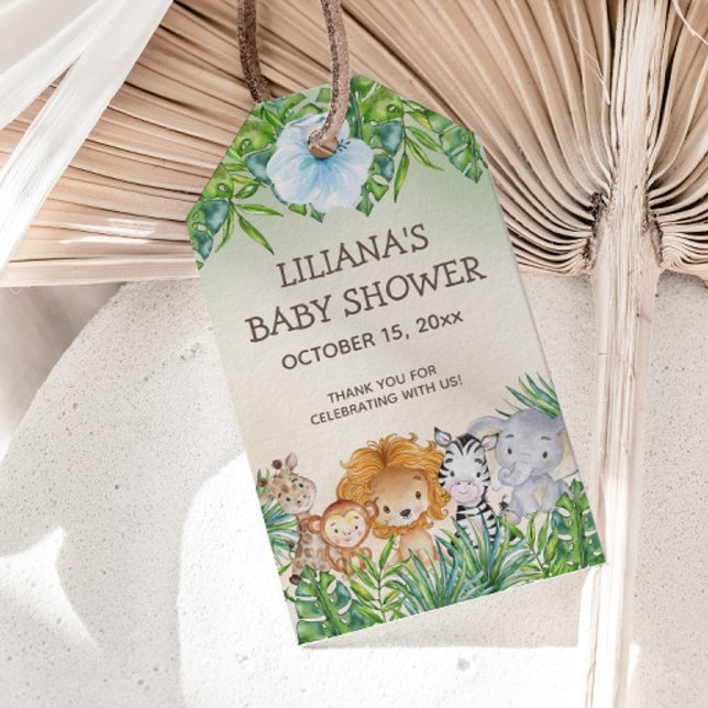 Niedliche Safari Jungle Animals Kinderdusche Geschenkanhänger (Jungle safari baby shower gift tag)