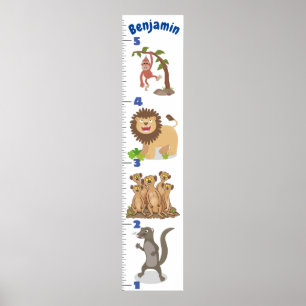 Niedliche Safari-Tiere Cartoon-Wachstumstabelle Poster