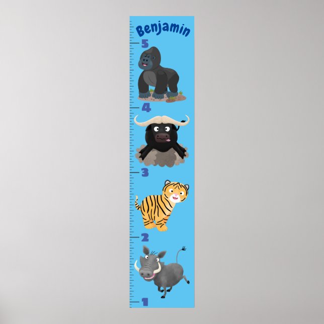 Niedliche Safari-Tiere Cartoon-Wachstumstabelle Poster (Vorne)