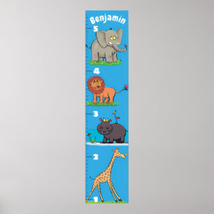 Niedliche Safari-Tiere Cartoon-Wachstumstabelle Poster