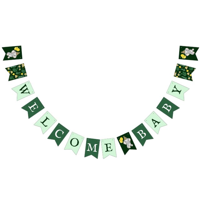 Niedliche Safari Tiere Elephant Welcome Baby Dusch Wimpelkette (Alle)