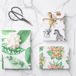 Niedliche Safari-Tiere Geschenkpapier Set