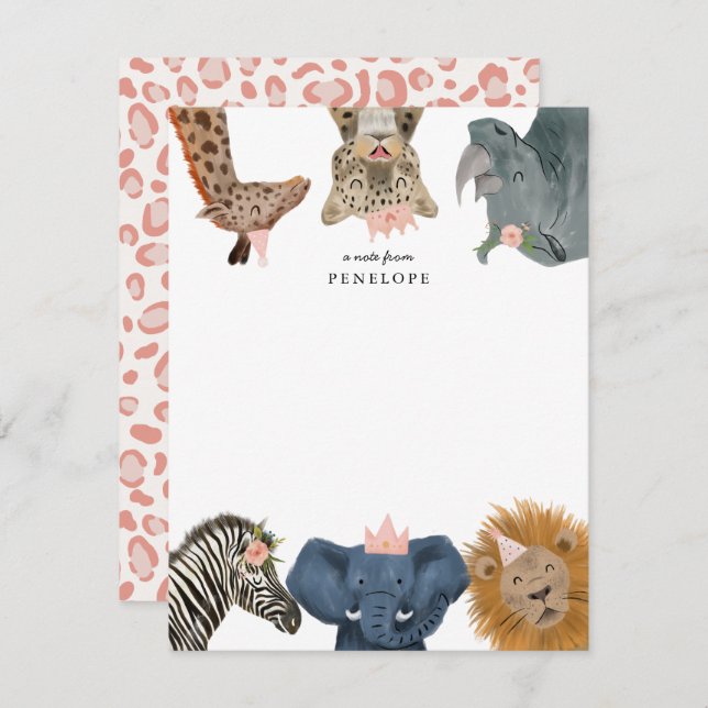 Niedliche Safari-Tiere - Girls - Note Card Mitteilungskarte (Vorne/Hinten)